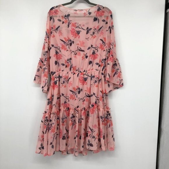 NWT Eliza J pink floral bell sleeve tiered ruffle dress 16W - Picture 2 of 10